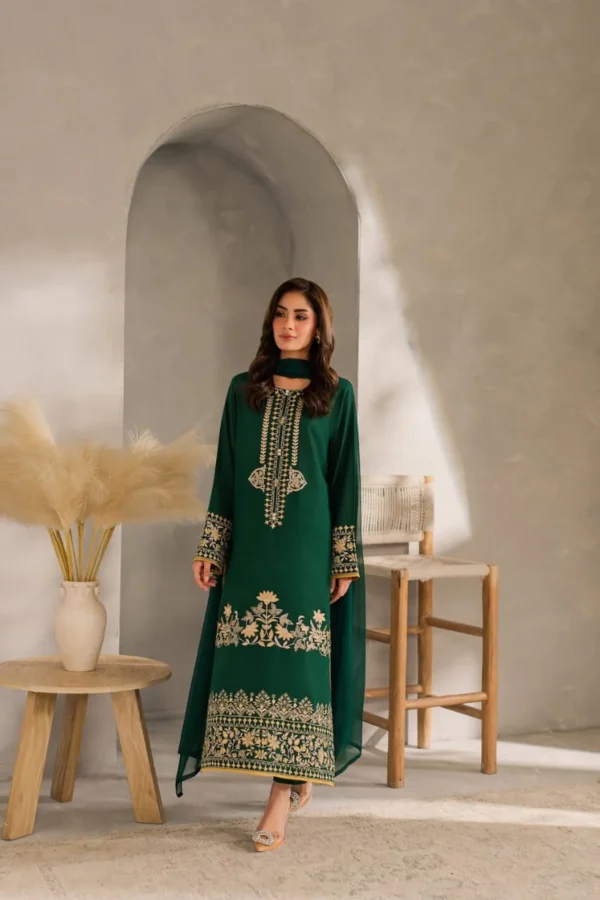 Bella Green LONG LENGHT ( Embroided 3 PCs)